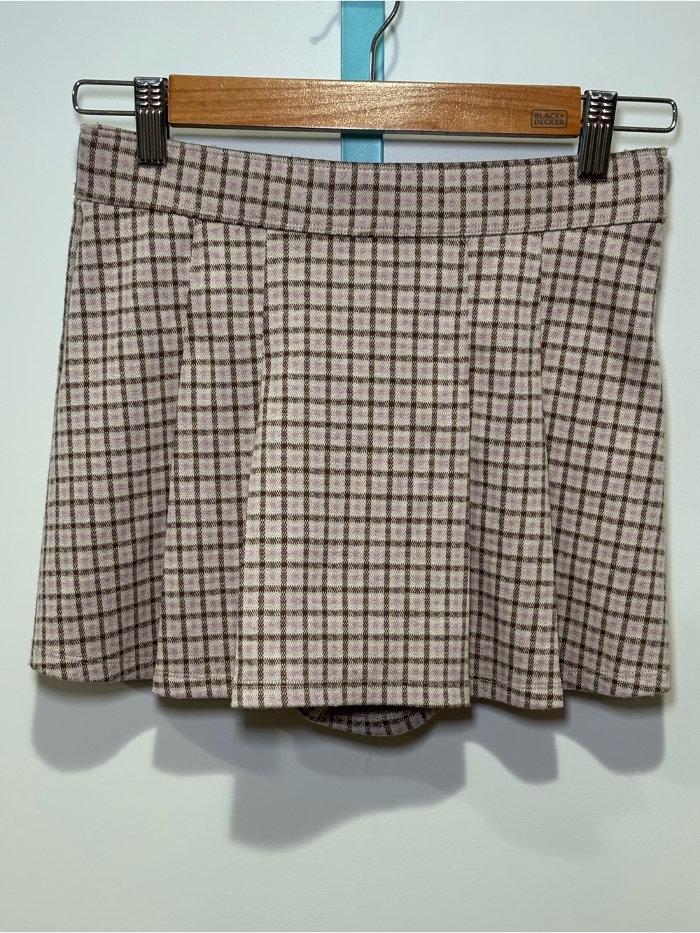 abercrombie kids girls Plaid Pleated Pull On Skort size 13/14 Cream Brown Pink